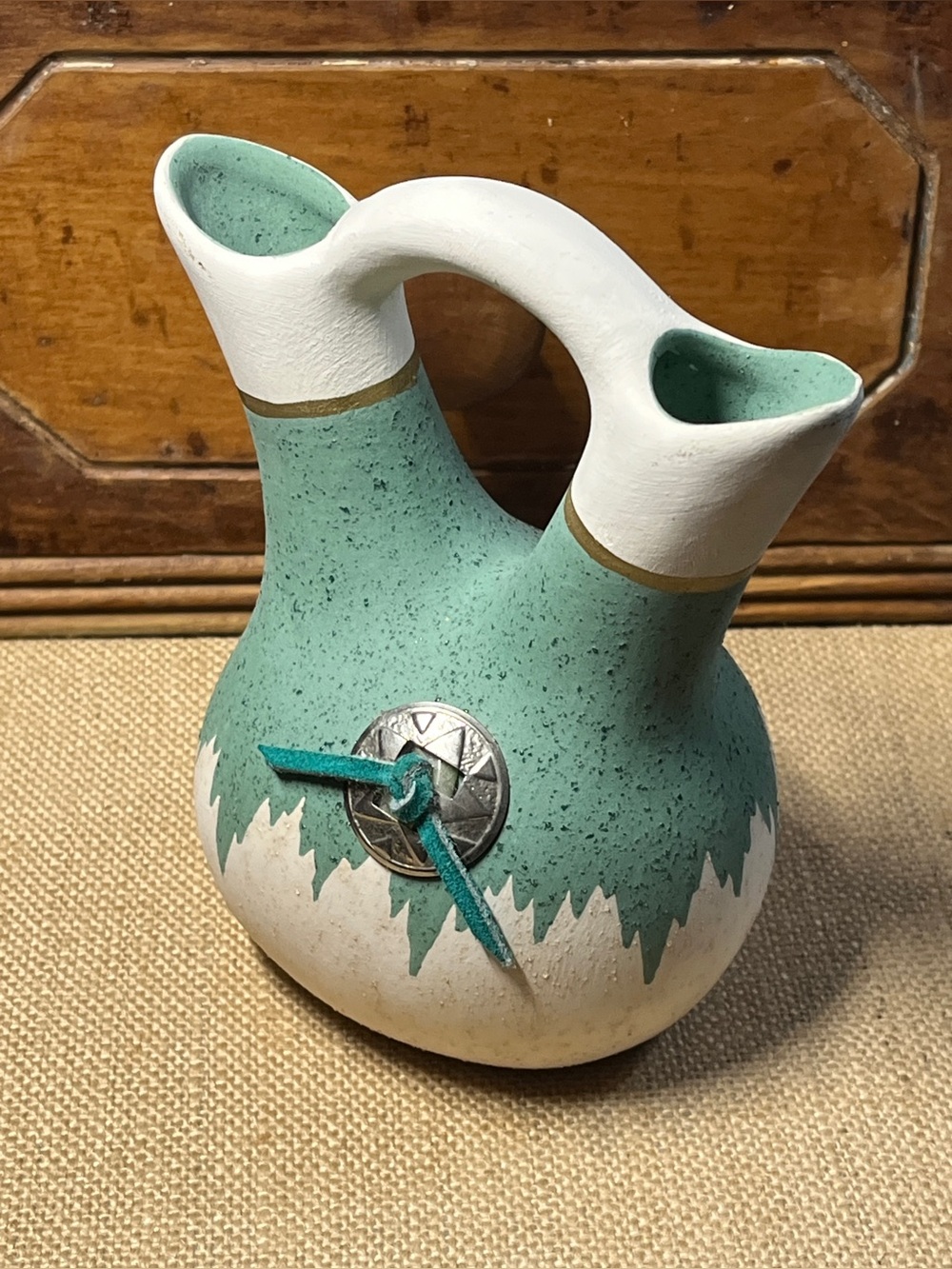 Southwest Pottery Double Neck Wedding Vase Signed Diaz 5.5 in Tall 3.5 In Wide